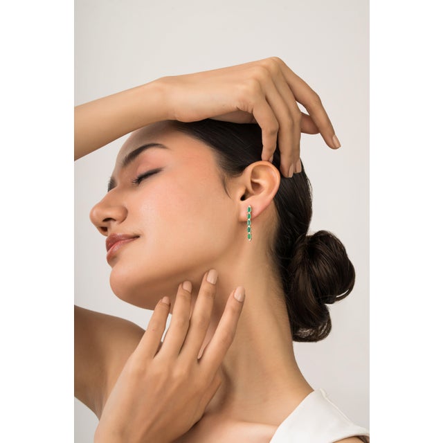 1.87ct Octagon Emerald & Diamond Linear Dangle Earrings in 14k Yellow Gold- A Pair For Sale - Image 9 of 13