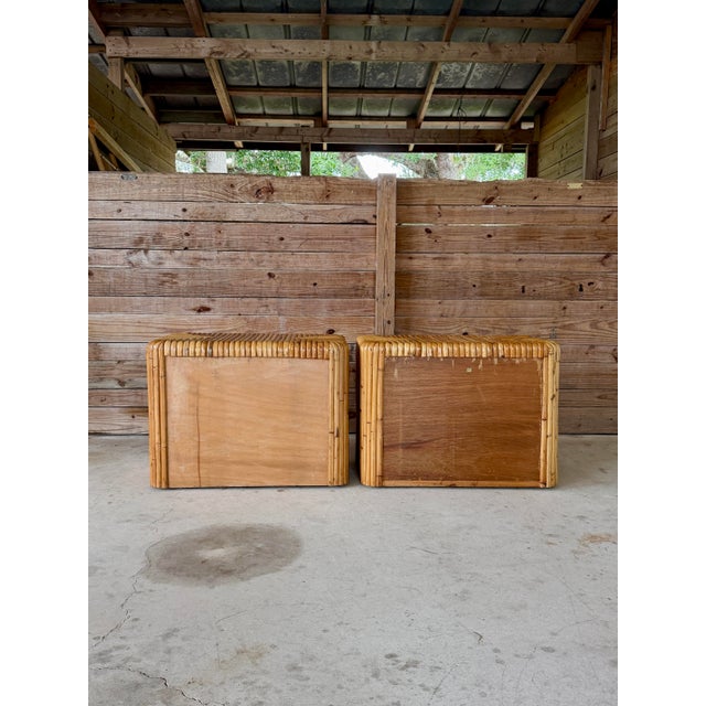 McGuire Pair of Late 20th Century Waterfall Split Rattan Nightstands For Sale - Image 4 of 12