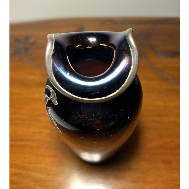 Maroon Art Nouveau Iridescent Glass Soliflore Vase with Sterling Overlay, France, 1900s For Sale - Image 8 of 16