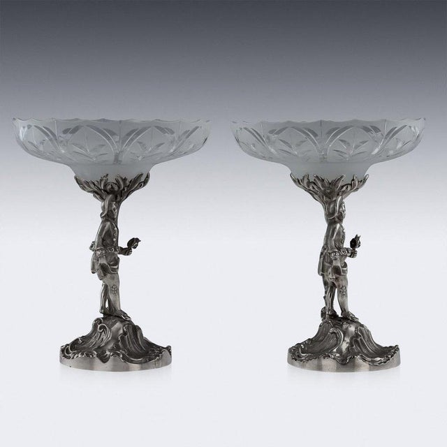 19th Century Victorian English Solid Silver Figural Comports from Charles Thomas Fox & George Fox, 1850s, Set of 2 For Sale - Image 11 of 15