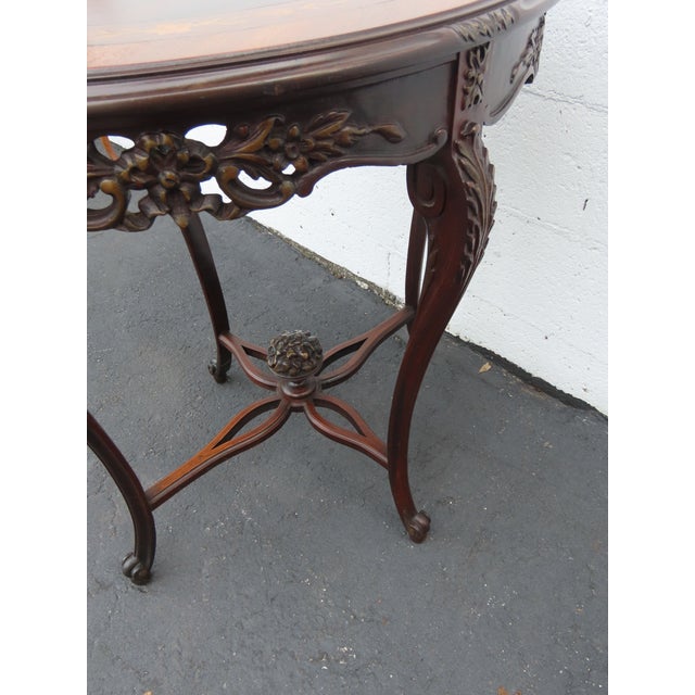 French Early 1900s Hand Carved Inlay Side End Center Table 6668 For Sale - Image 12 of 17