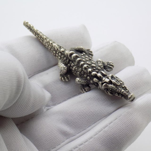 Vintage Handmade Silver Crocodile Alligator Figurine with Tilting Head, 1970s For Sale - Image 3 of 14