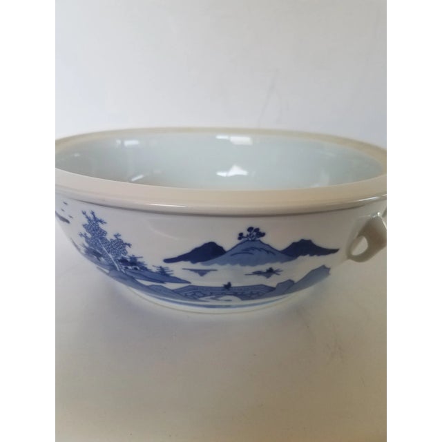 Vintage Asian Covered Ceramic Blue & White Casserole For Sale - Image 4 of 7