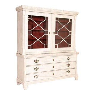 Antique White Painted Gustavian Display Cabinet Bookcase From Sweden For Sale