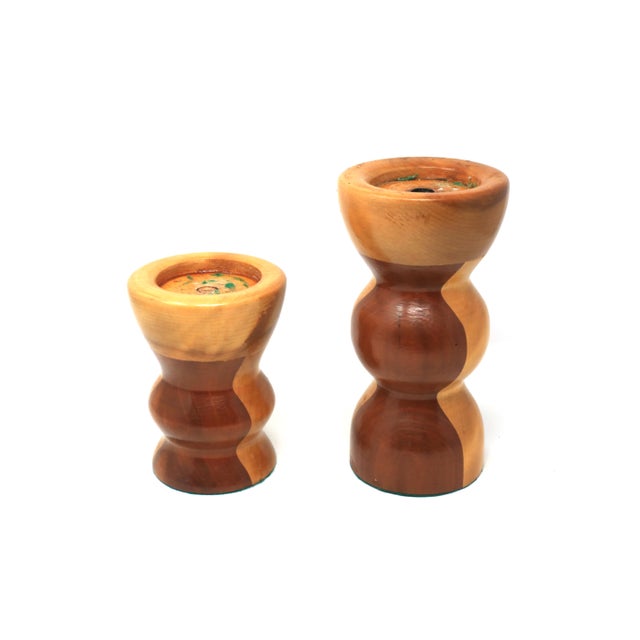 Vintage Mid Century Handmade Wooden Candle Holders - a Set For Sale - Image 4 of 10