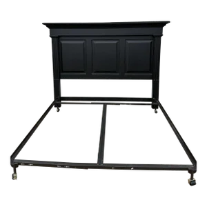 1990s King Size Distressed Black Oak Farmhouse Bed Frame