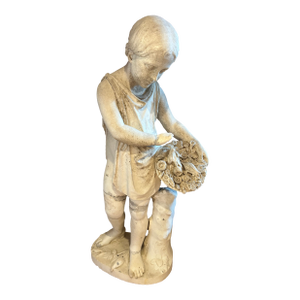 Emil Wolff Carved Marble Child Young Girl Flower 1800s Sculpture