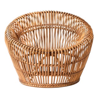 Easy Chair in Cane, Fabric and Rattan by Franco Albini, 1950s For Sale