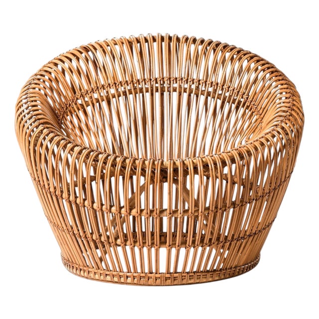 Easy Chair in Cane, Fabric and Rattan by Franco Albini, 1950s For Sale