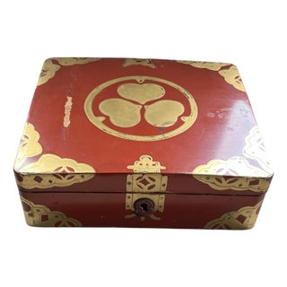 Antique Asian Lacquered Red & Gold Keepsake Box For Sale