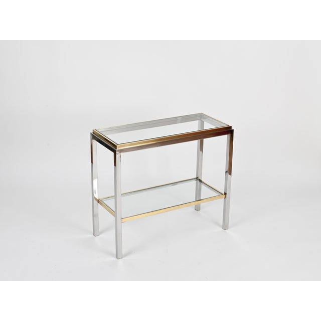 Brass and Chrome Console or Side Table, Italy, 1970s For Sale - Image 9 of 13
