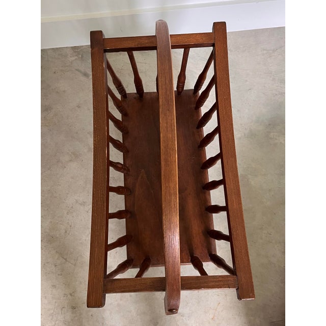 Mid 20th Century Canterbury Style Oak Magazine Rack/Newspaper Stand For Sale - Image 4 of 5