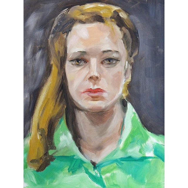 1980s Portrait of Woman in Green, Oil on Canvas, 1980s, Framed For Sale - Image 5 of 16