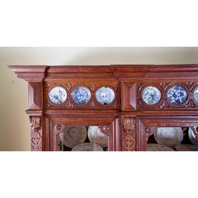 19th Century Neo-Renaissance Monumental Manor-House Display Cabinet with Integrated Porcelain Plates For Sale - Image 6 of 13