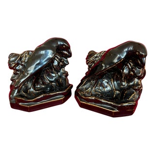 Pair of 1950s Rookwood Raven Bookends Nubian Black Glaze For Sale