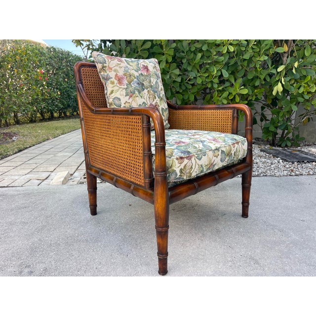 Vintage Sherrill Faux Bamboo & Double Cane Lounge Chair – Made in Usa For Sale In Naples, FL - Image 6 of 12