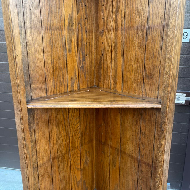 1980s Knob Creek Traditional Solid Oak Corner Shelving Units or