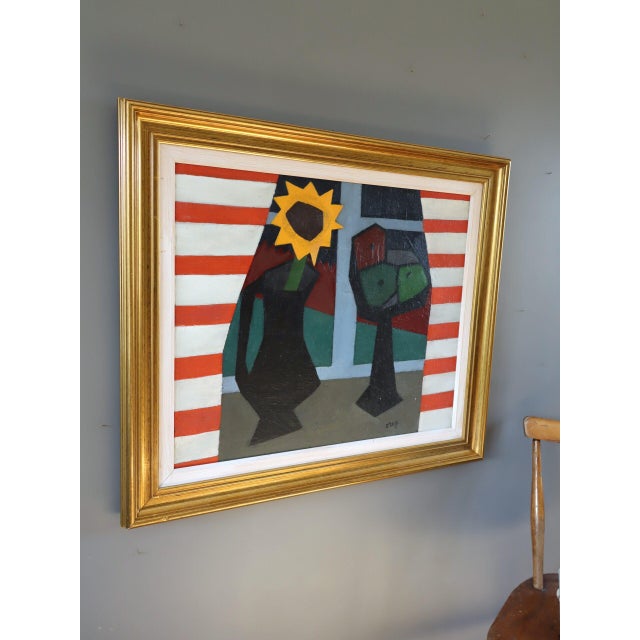 Mid-Century Modern 'The Striped Room' Vintage Still Life Oil Painting by Swedish Artist Bengt Orup (1916–1996), Framed For Sale - Image 4 of 13
