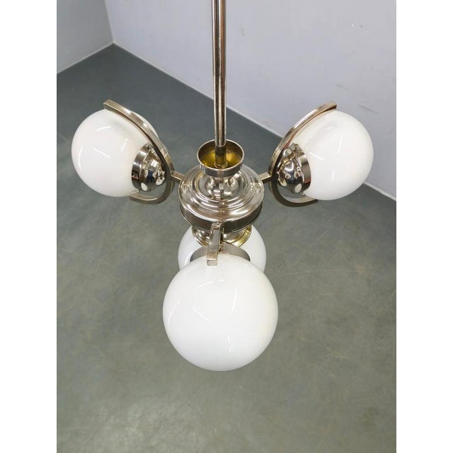 Art Deco Nickel and Glass Pendant Light, 1930s For Sale - Image 6 of 15