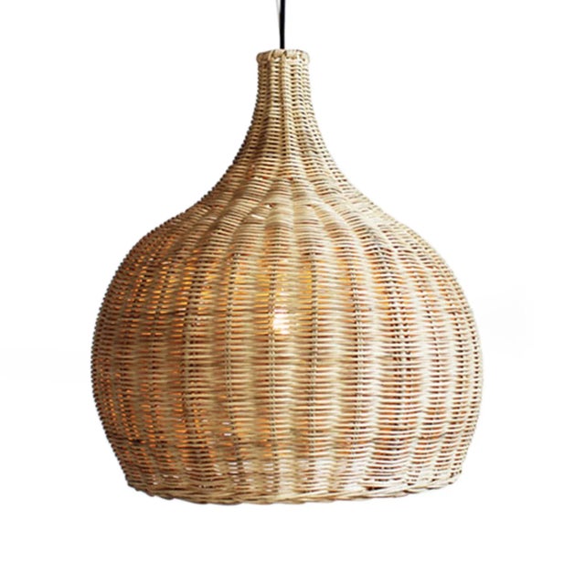 Contemporary Contemporary Raw Wicker Bell Pendant Light Medium For Sale - Image 3 of 7