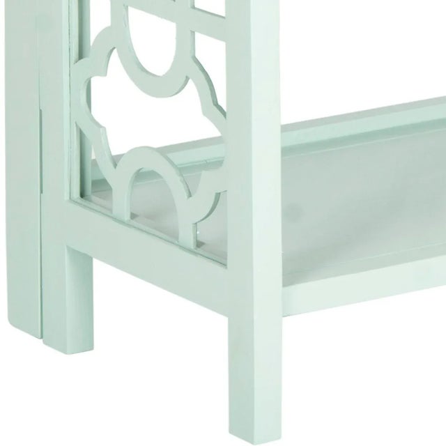 Modern 3 Tier Low Trellis Fretwork Bookcase, Aqua Smoke For Sale - Image 3 of 5