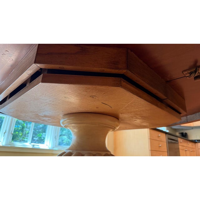 Wood Two-Tone Round Pedestal Dining Table With Carved Apron For Sale - Image 7 of 7