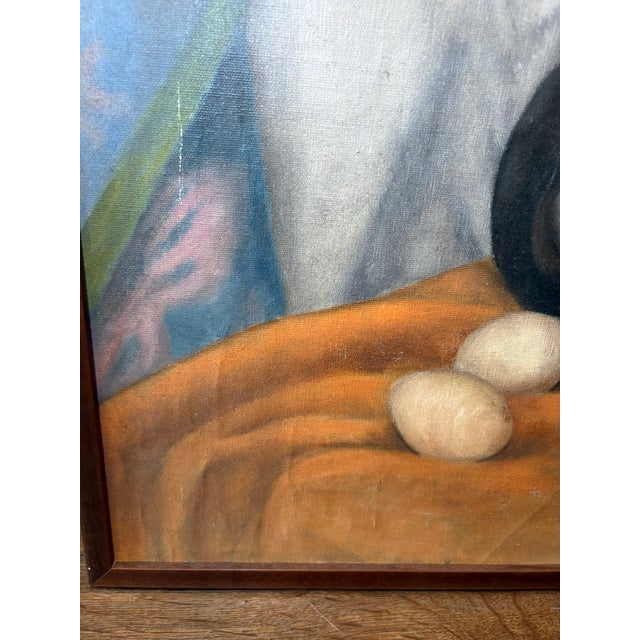 Vintage Mid Century Signed Still Life Oil Painting With Black Teapot & Eggs For Sale - Image 15 of 15