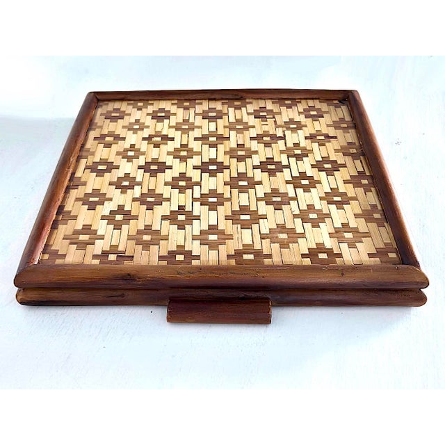 Don Shoemaker Vintage Square Diamond Weave Bamboo Tray For Sale - Image 4 of 10