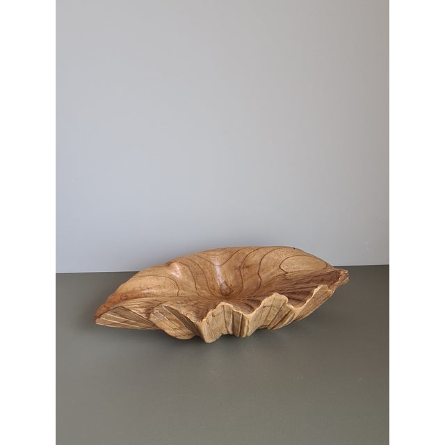 Vintage Handmade Carved Wooden Seashell Bowl, 1960s For Sale - Image 9 of 13