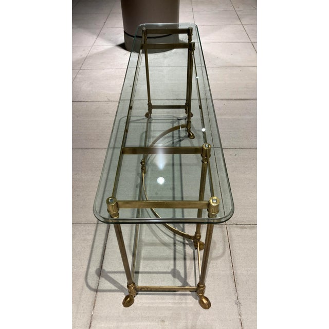 Brass Brass Hoofed Feet Glass Top Console Table Manner of Jansen For Sale - Image 8 of 13