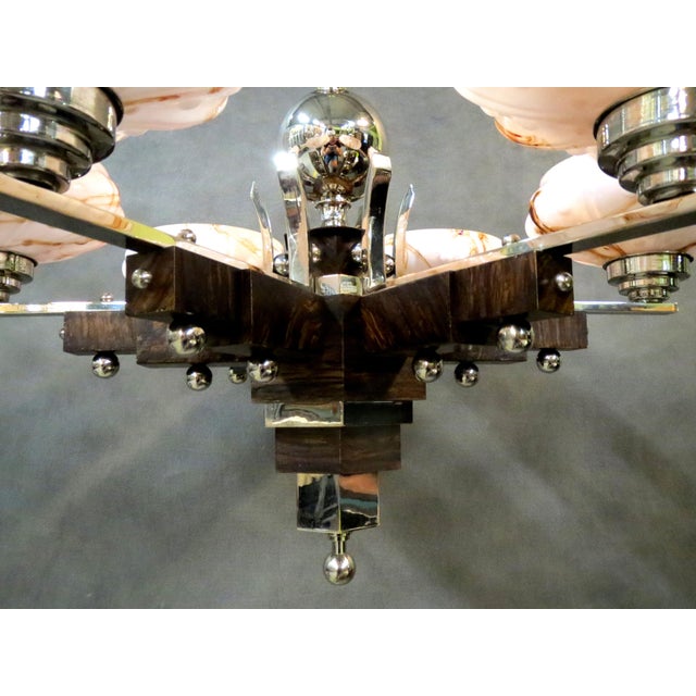 Art Deco Chandelier in Chrome and Marbled Glass, 1930s For Sale - Image 3 of 11