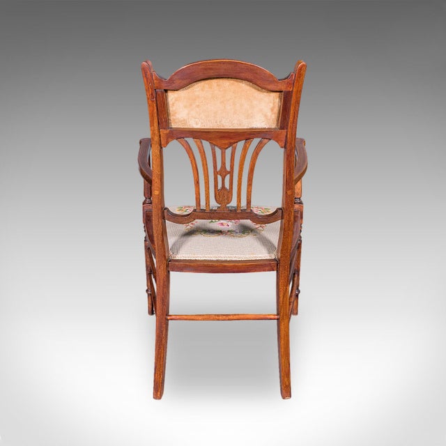 Antique Elbow Chair, English, Beech, Morning Room Seat, Art Nouveau, Victorian For Sale - Image 4 of 12