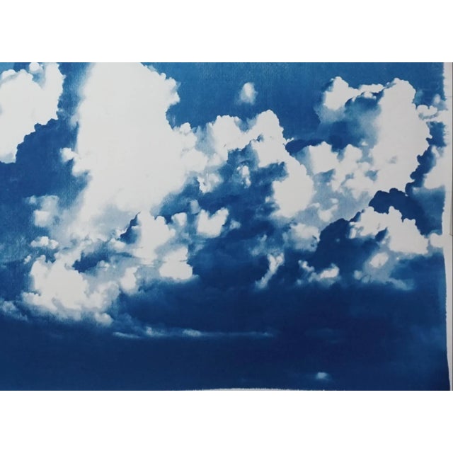 Blustery Clouds After a Storm, Sky Blue Handprinted Cyanotype on Watercolor Paper, Meaningful Scene 28x40 Inch. Limited Edition For Sale - Image 10 of 13