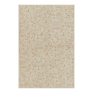 Rug & Kilim’s Tudor Style Rug in White With Beige-Brown Floral Patterns For Sale
