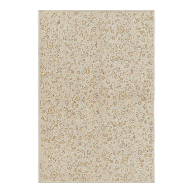 Rug & Kilim’s Tudor Style Rug in White With Beige-Brown Floral Patterns For Sale