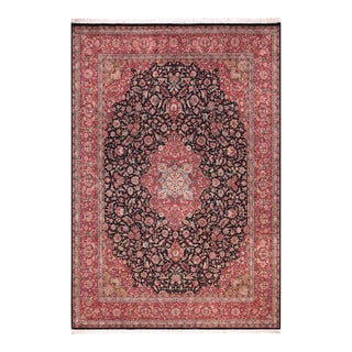 Traditional Kashan 1990's Medallion Pak-Persian Black/Red Wool Rug - 9'0'' X 12'3'' For Sale