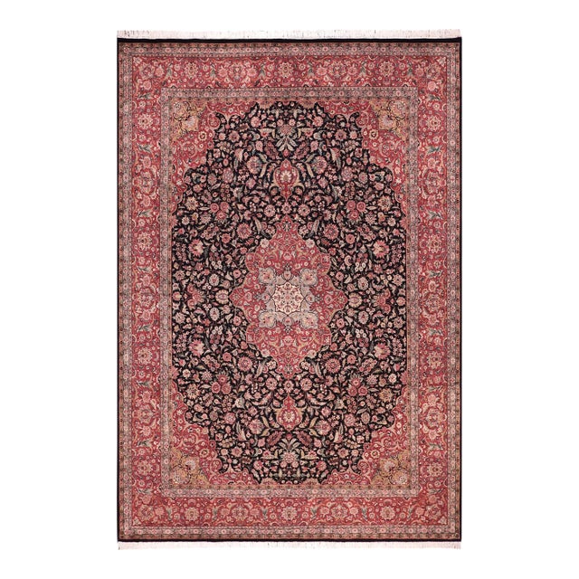 Traditional Kashan 1990's Medallion Pak-Persian Black/Red Wool Rug - 9'0'' X 12'3'' For Sale
