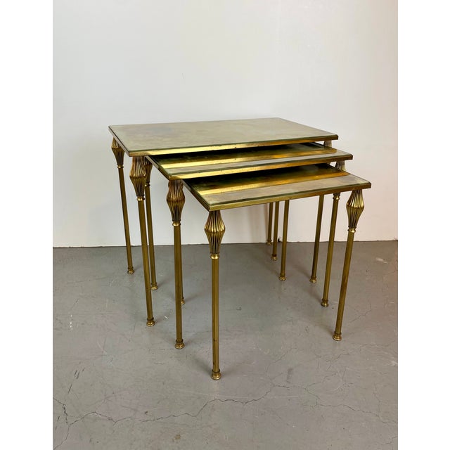 Brass Nesting Tables from Maison Baguès, France, 1950s, Set of 3 For Sale - Image 12 of 14