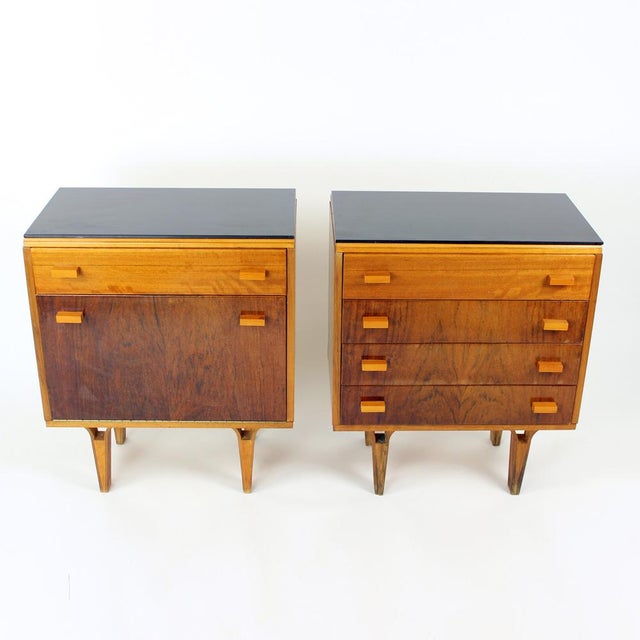 Mid-Century Bedside Tables in Walnut and Black Glass, Former Czechoslovakia, 1960s, Set of 2 For Sale - Image 16 of 16