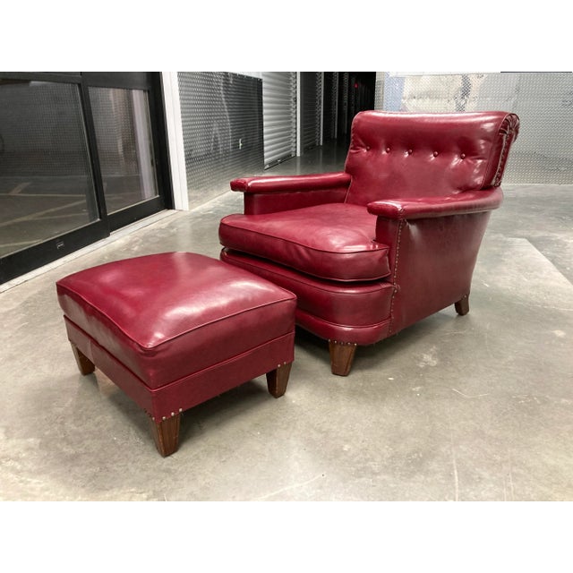 American Art Deco Club Chair & Ottoman in Red Naugahyde - a Pair For Sale - Image 13 of 13