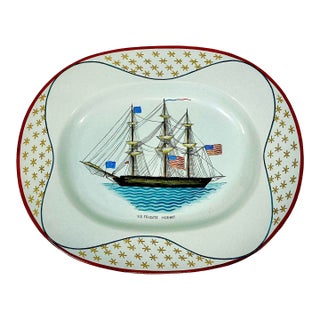 1976 Vintage Americana Nautical Coastal Mottahedeh Limited Edition Platter, U S Frigate Hornet Mast Ship For Sale