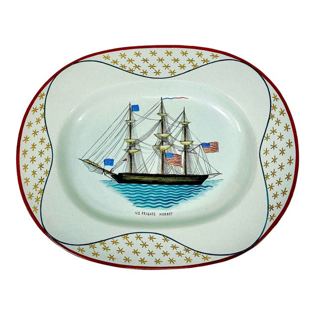 1976 Vintage Americana Nautical Coastal Mottahedeh Limited Edition Platter, U S Frigate Hornet Mast Ship For Sale