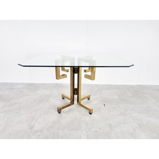 Hollywood Regency Geometrical Brass Dining Table, 1970s For Sale - Image 3 of 11