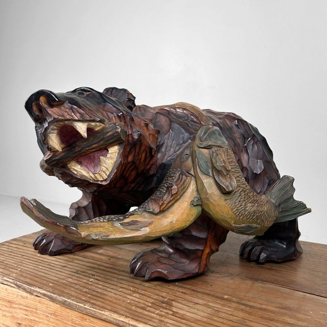 Mid-Century Modern Japanese Hand-Carved Wooden Bear, 1950s For Sale - Image 3 of 18