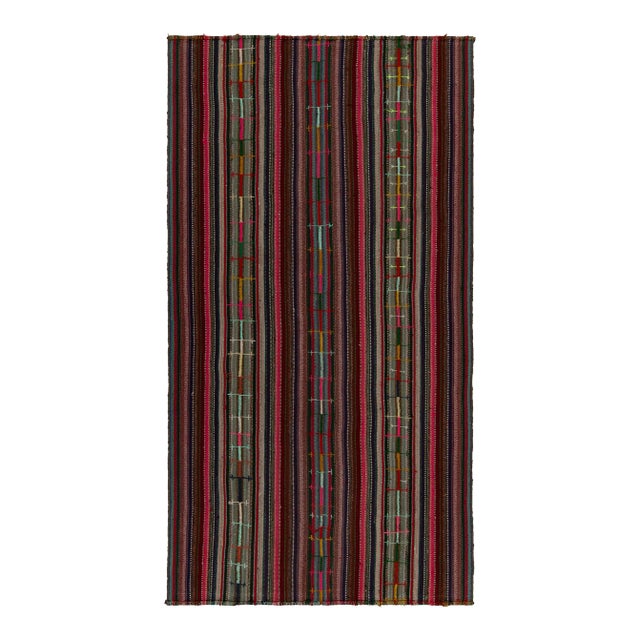1950s Vintage Chaput Kilim Rug in Multicolor Striped Pattern, Polychromatic For Sale