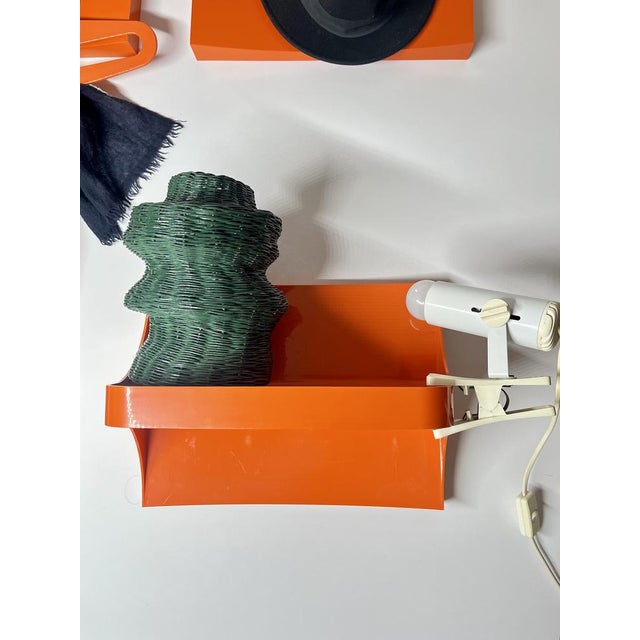 German Orange Plastic Wall Cabinet with 4 Mirrors, Coat Racks & Shelves, 1960s, Set of 14 For Sale - Image 3 of 11