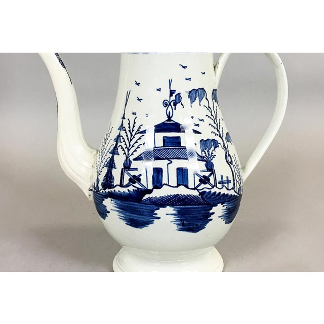 Late 18th Century Staffordshire Pearlware Chinoiserie Coffee Pot, Blue and White, Chinese House Pattern For Sale In Philadelphia - Image 6 of 6