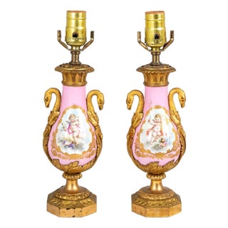 Sevres Pink Ground Porcelain Lamps, Pair For Sale