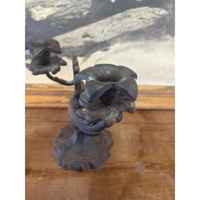 Metal Vintage Candelabra With Ornate Detailing and Floral Design For Sale - Image 7 of 8