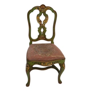 Late 19th Century Green Painted Chair With Beautiful Needlepoint Seat For Sale
